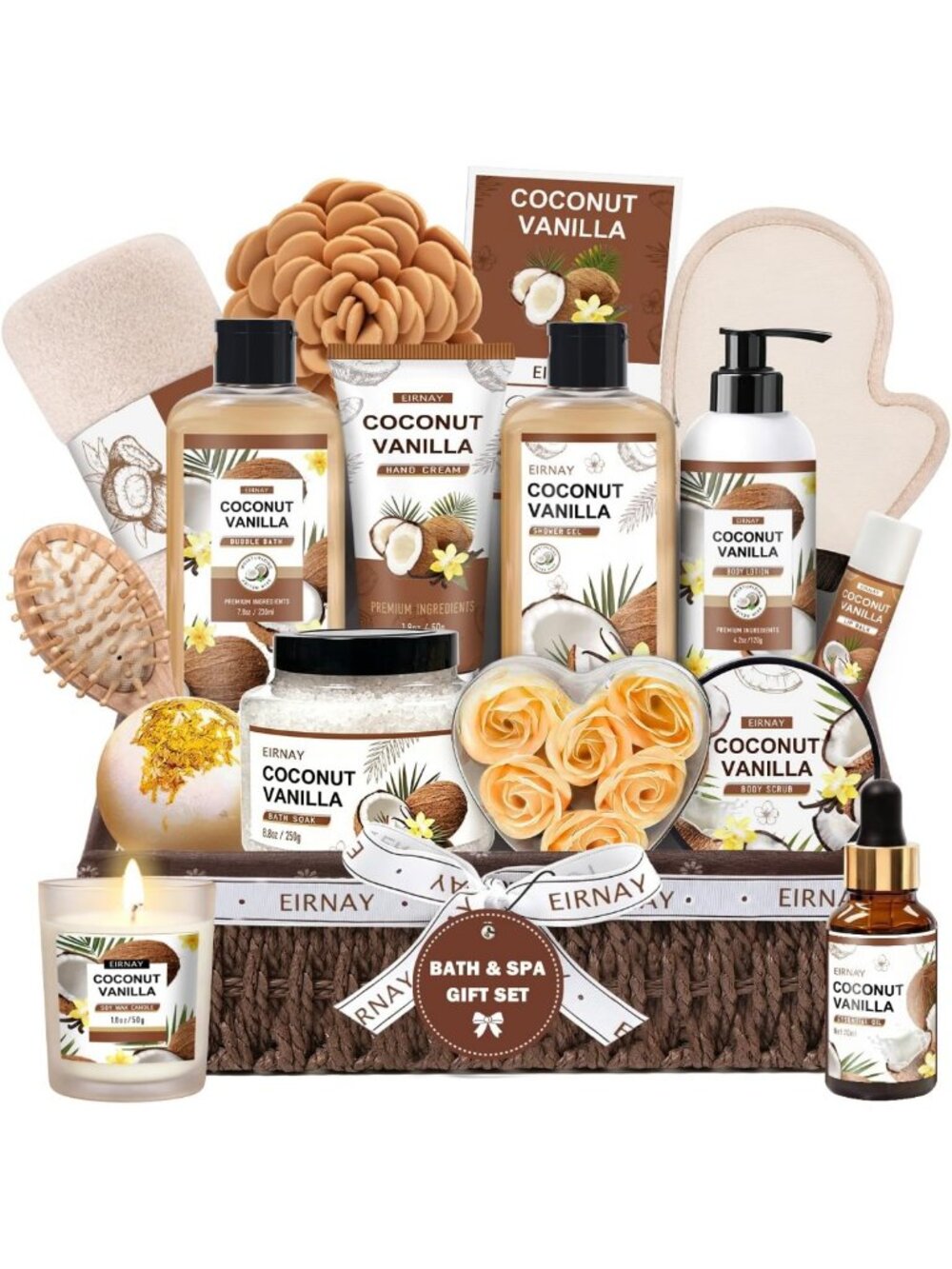 16 PCS Coconut Vanilla Spa Gift Basket for Women - Luxurious Self-Care Set